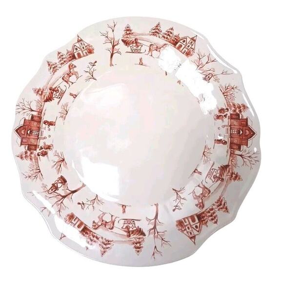 Sur la Table Christmas Snowy Lane 11" Dinner Plate Replacement White Red Italy - Picture 1 of 5